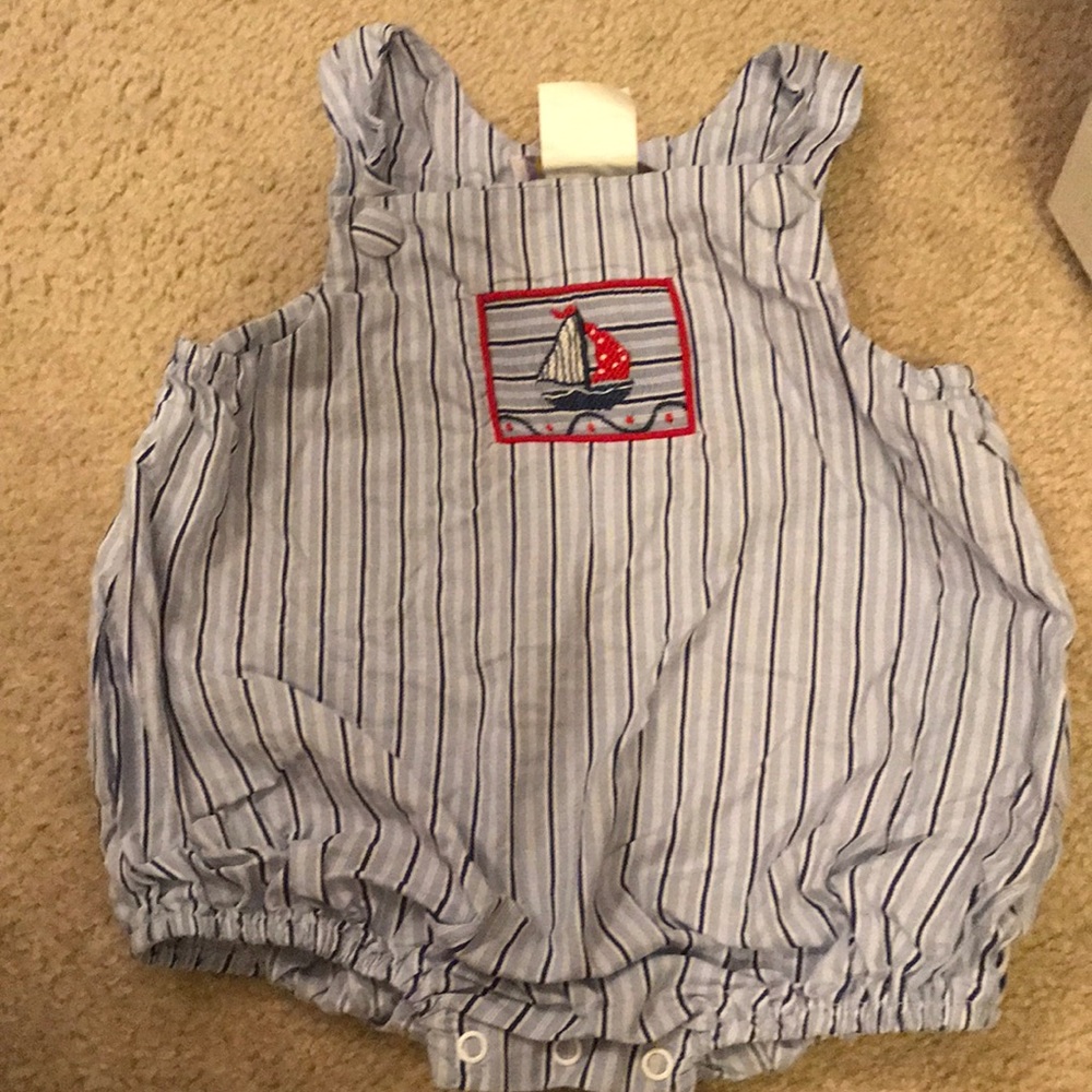 Smocked Sailboat/nautical baby bubble romper
